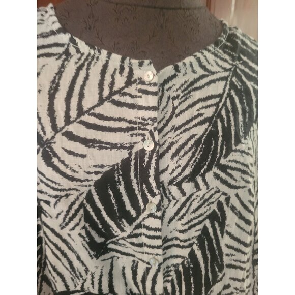 Cynthia Rowley Black White Zebra Print 100% Linen Button-Front Tunic Top Size 2X - Picture 2 of 7